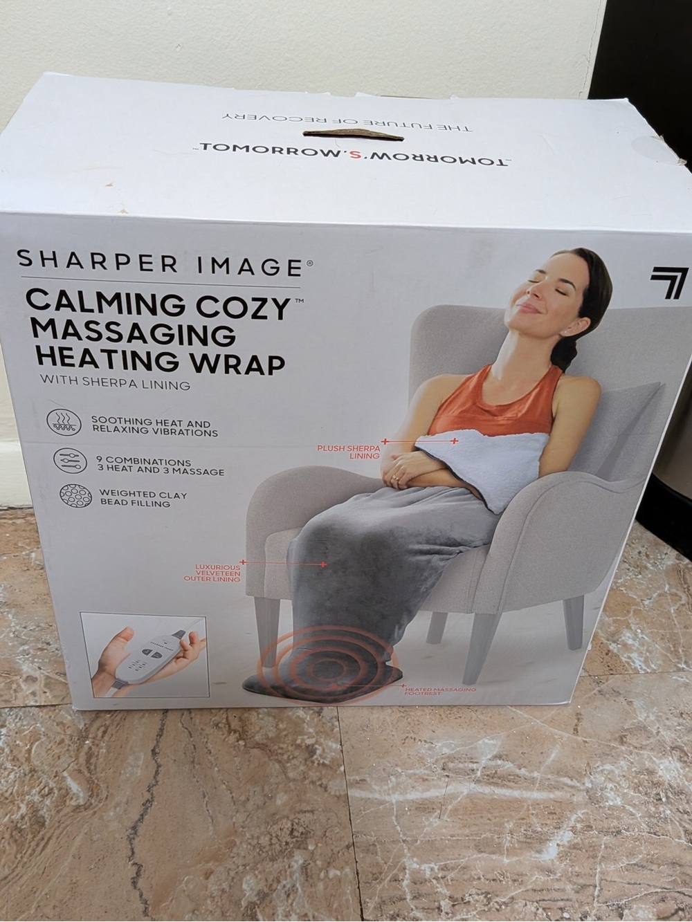Sharper Image Calming Cozy Massaging Heating Wrap - White and Gray